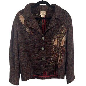 April Cornell Burgundy Blazer w/ Fabric and Sequin Embellishments Womens Size S